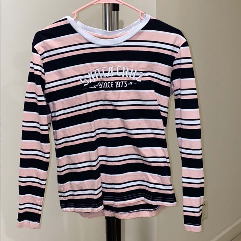 pink black and white stripped top